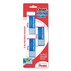 Pentel ZEH-10BP3-K6 Hi-Polymer Block Eraser, Large White 3-Pk