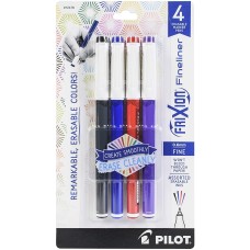 12478 Pilot FriXion Fineliner Erasable Marker Pens, Fine 0.6mm, Pack of 4 Colors